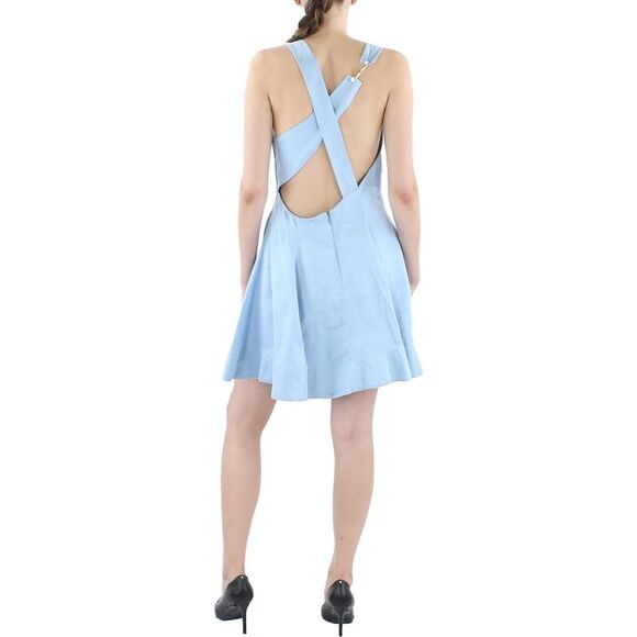 AJE Womens Liberty Blue Linen Short Cowl Neck Mini Dress NWT - Picture 2 of 2